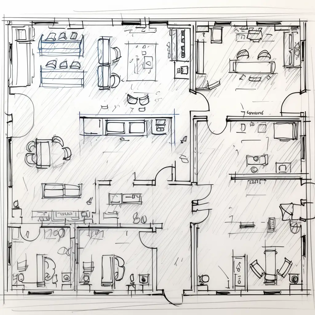 hand drawn image of an office floorplan